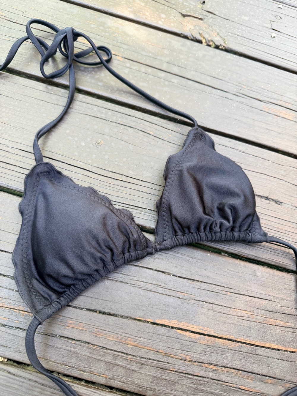 Luli Fama Black Scalloped Bikini Top Small